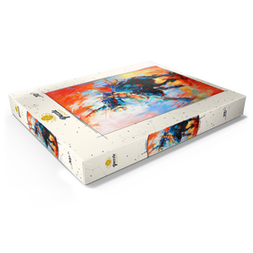 Darstellung des Puzzle Motivs Rodeo-Bull-Reiter in lebhafter Bewegung - Puzzleteile: 200