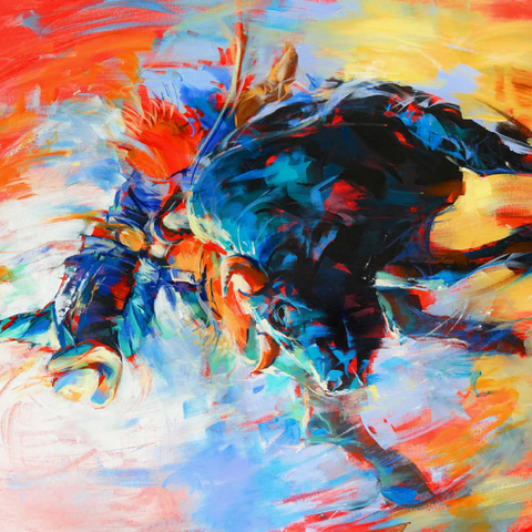 Darstellung des Puzzle Motivs Rodeo-Bull-Reiter in lebhafter Bewegung Rodeo Bull Rider in Vivid Motion 200 Puzzle 3D Modell