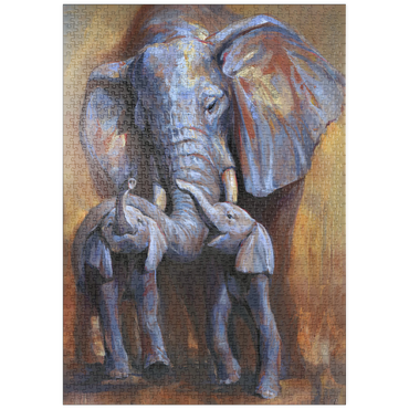 Darstellung des Puzzle Motivs puzzleplate African Elephants Mother and Calves 1000 Puzzle