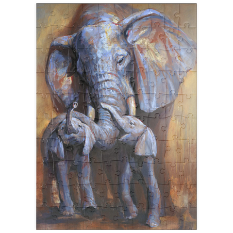 Darstellung des Puzzle Motivs Afrikanische Elefanten Mutter und Kälber puzzleplate African Elephants Mother and Calves 100 Puzzle