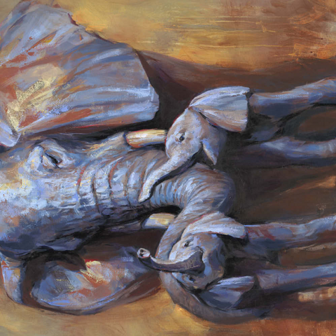 Darstellung des Puzzle Motivs Afrikanische Elefanten Mutter und Kälber African Elephants Mother and Calves 100 Puzzle 3D Modell