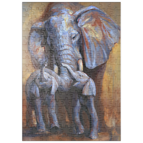Darstellung des Puzzle Motivs Afrikanische Elefanten Mutter und Kälber puzzleplate African Elephants Mother and Calves 200 Puzzle