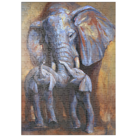 Darstellung des Puzzle Motivs Afrikanische Elefanten Mutter und Kälber - Puzzleteile: 200