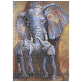 Darstellung des Puzzle Motivs Afrikanische Elefanten Mutter und Kälber - Puzzleteile: 500