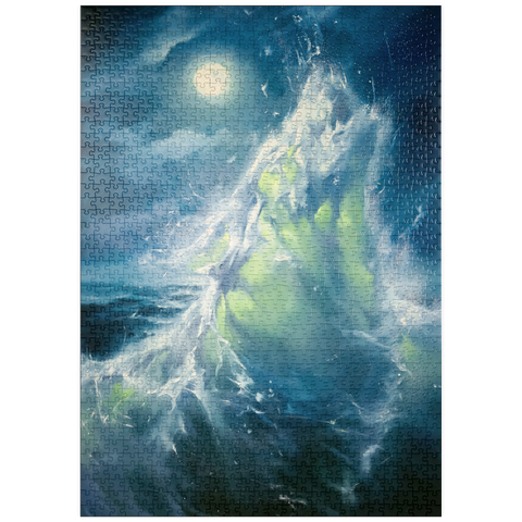 Darstellung des Puzzle Motivs Mondbeschienene Meereswelle in abstrakter Bewegung puzzleplate Moonlit Ocean Wave in Abstract Motion 1000 Puzzle