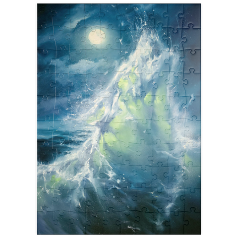 Darstellung des Puzzle Motivs Mondbeschienene Meereswelle in abstrakter Bewegung puzzleplate Moonlit Ocean Wave in Abstract Motion 100 Puzzle