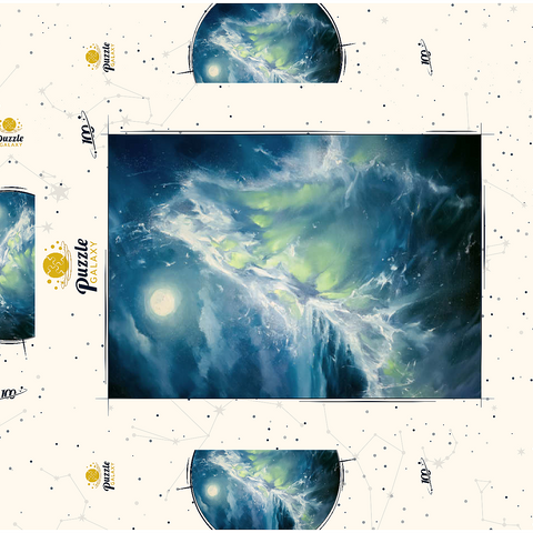 Darstellung des Puzzle Motivs Mondbeschienene Meereswelle in abstrakter Bewegung Moonlit Ocean Wave in Abstract Motion 100 Puzzle Schachtel 3D Modell