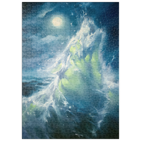 Darstellung des Puzzle Motivs Mondbeschienene Meereswelle in abstrakter Bewegung puzzleplate Moonlit Ocean Wave in Abstract Motion 500 Puzzle