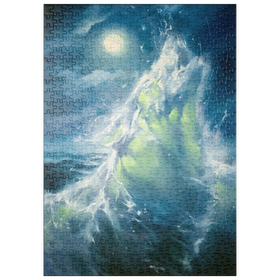 Darstellung des Puzzle Motivs Mondbeschienene Meereswelle in abstrakter Bewegung - Puzzleteile: 500