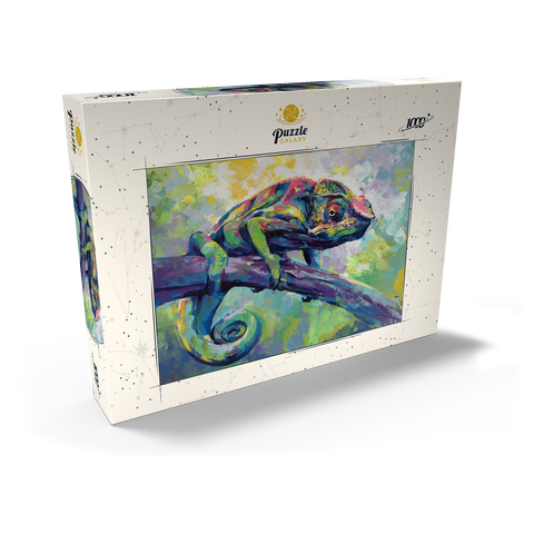 Darstellung des Puzzle Motivs Buntes Pantherchamäleon auf einem Ast Colorful Panther Chameleon on Tree Branch 1000 Puzzle Schachtel Ansicht2