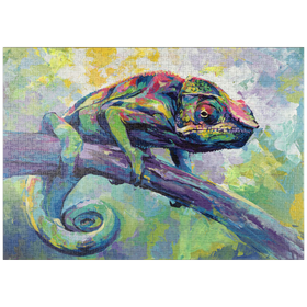 Darstellung des Puzzle-Motivs Buntes Pantherchamäleon auf einem Ast – Puzzleteile: 1000