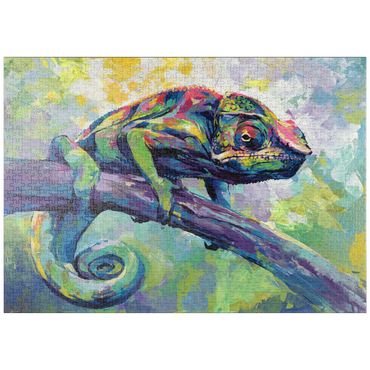 Darstellung des Puzzle Motivs puzzleplate Colorful Panther Chameleon on Tree Branch 1000 Puzzle