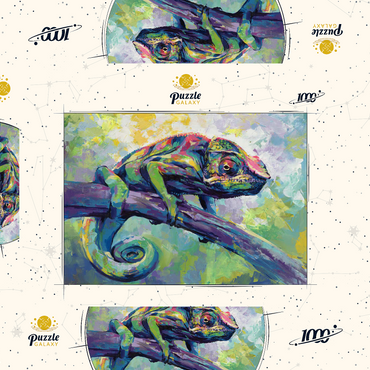Darstellung des Puzzle Motivs Colorful Panther Chameleon on Tree Branch 1000 Puzzle Schachtel 3D Modell