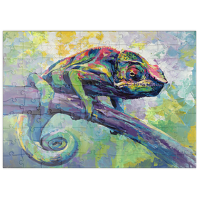 Darstellung des Puzzle Motivs Buntes Pantherchamäleon auf einem Ast - Puzzleteile: 100