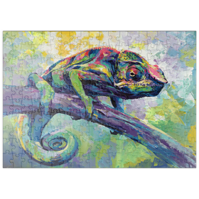 Darstellung des Puzzle-Motivs Buntes Pantherchamäleon auf einem Ast – Puzzleteile: 200