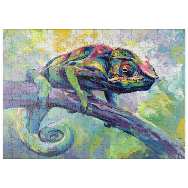 Darstellung des Puzzle Motivs puzzleplate Colorful Panther Chameleon on Tree Branch 200 Puzzle