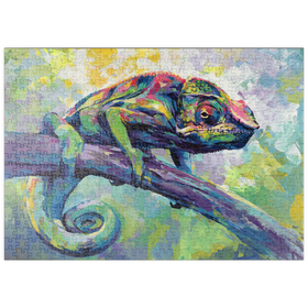 Darstellung des Puzzle-Motivs Buntes Pantherchamäleon auf einem Ast – Puzzleteile: 500