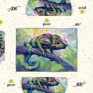 Darstellung des Puzzle Motivs Colorful Panther Chameleon on Tree Branch 500 Puzzle Schachtel 3D Modell