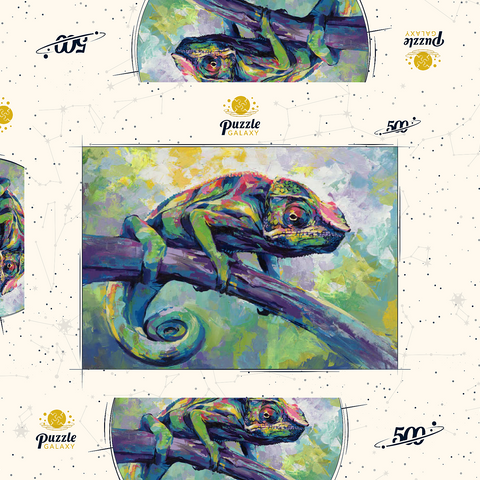 Darstellung des Puzzle Motivs Buntes Pantherchamäleon auf einem Ast Colorful Panther Chameleon on Tree Branch 500 Puzzle Schachtel 3D Modell