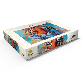 Alternative Darstellung des Puzzle-Motivs Lebendiges Gemälde eines Bengalischen Tigers in Nahaufnahme – Puzzleteile: 1000