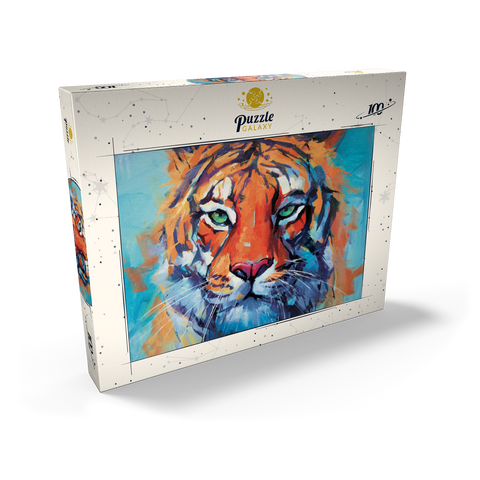 Darstellung des Puzzle Motivs Lebendiges Gemälde eines Bengalischen Tigers in Nahaufnahme Vibrant Bengal Tiger Close-Up Painting 100 Puzzle Schachtel Ansicht2