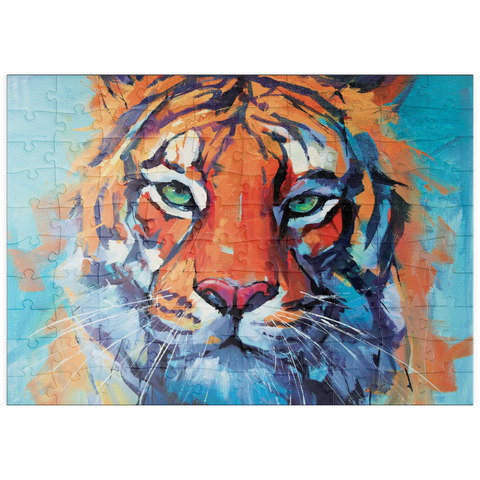 Darstellung des Puzzle Motivs Lebendiges Gemälde eines Bengalischen Tigers in Nahaufnahme puzzleplate Vibrant Bengal Tiger Close-Up Painting 100 Puzzle
