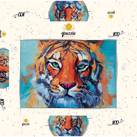 Darstellung des Puzzle Motivs Lebendiges Gemälde eines Bengalischen Tigers in Nahaufnahme Vibrant Bengal Tiger Close-Up Painting 100 Puzzle Schachtel 3D Modell