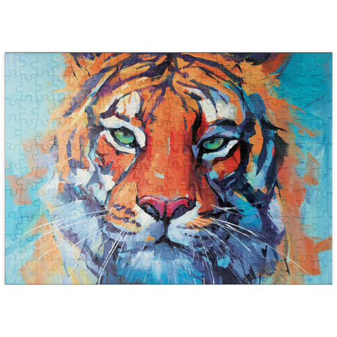 Darstellung des Puzzle Motivs Lebendiges Gemälde eines Bengalischen Tigers in Nahaufnahme puzzleplate Vibrant Bengal Tiger Close-Up Painting 200 Puzzle