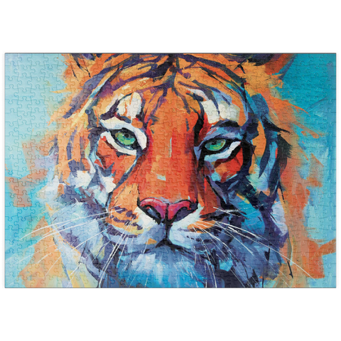 Darstellung des Puzzle Motivs Lebendiges Gemälde eines Bengalischen Tigers in Nahaufnahme puzzleplate Vibrant Bengal Tiger Close-Up Painting 500 Puzzle