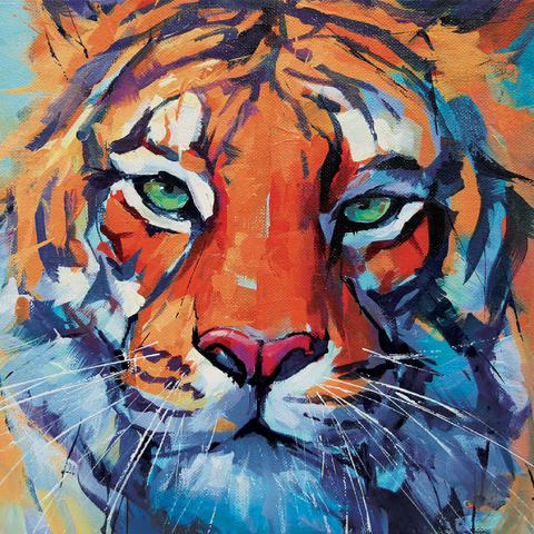 Darstellung des Puzzle Motivs Lebendiges Gemälde eines Bengalischen Tigers in Nahaufnahme Vibrant Bengal Tiger Close-Up Painting 500 Puzzle 3D Modell