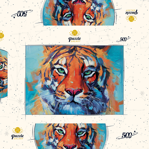 Darstellung des Puzzle Motivs Lebendiges Gemälde eines Bengalischen Tigers in Nahaufnahme Vibrant Bengal Tiger Close-Up Painting 500 Puzzle Schachtel 3D Modell