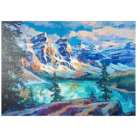 Darstellung des Puzzle Motivs Schneebedeckte Gipfel über dem Smaragdsee - Puzzleteile: 1000