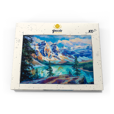 Darstellung des Puzzle Motivs Snow-Capped Peaks Above Emerald Lake 100 Puzzle Schachtel Ansicht3