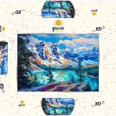Darstellung des Puzzle Motivs Snow-Capped Peaks Above Emerald Lake 100 Puzzle Schachtel 3D Modell
