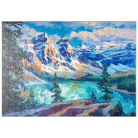 Darstellung des Puzzle-Motivs Schneebedeckte Gipfel über dem Smaragdsee – Puzzleteile: 200