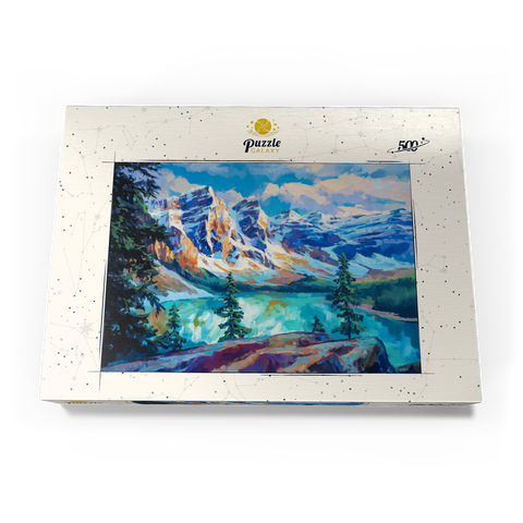 Darstellung des Puzzle Motivs Schneebedeckte Gipfel über dem Smaragdsee Snow-Capped Peaks Above Emerald Lake 500 Puzzle Schachtel Ansicht3