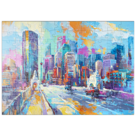Darstellung des Puzzle Motivs Lebendige Stadt skyline in ausdrucksstarkem Kunststil - Puzzleteile: 100