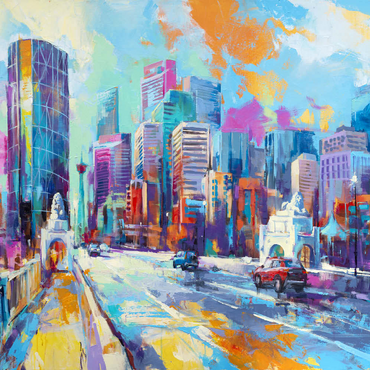 Darstellung des Puzzle Motivs Vibrant Urban Skyline in Expressive Art Style 100 Puzzle 3D Modell