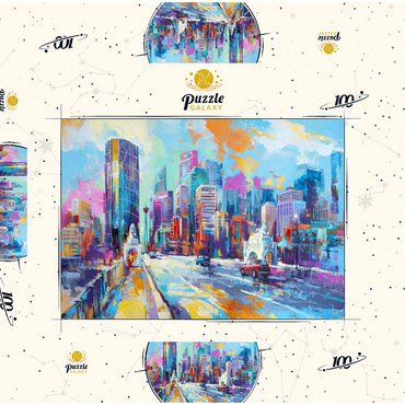 Darstellung des Puzzle Motivs Vibrant Urban Skyline in Expressive Art Style 100 Puzzle Schachtel 3D Modell