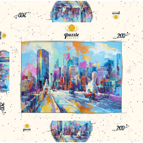 Darstellung des Puzzle Motivs Lebendige Stadt skyline in ausdrucksstarkem Kunststil Vibrant Urban Skyline in Expressive Art Style 200 Puzzle Schachtel 3D Modell