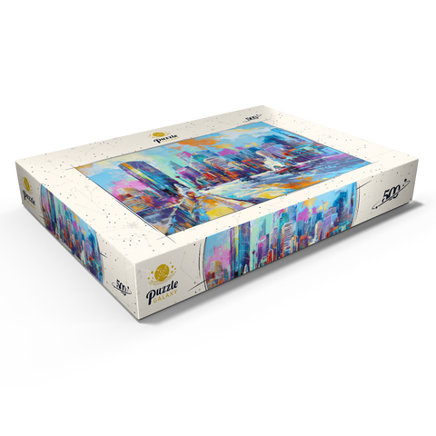 Darstellung des Puzzle Motivs Lebendige Stadt skyline in ausdrucksstarkem Kunststil Vibrant Urban Skyline in Expressive Art Style 500 Puzzle Schachtel Ansicht1