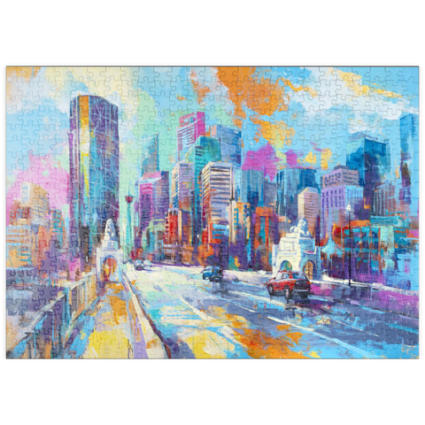 Darstellung des Puzzle Motivs Lebendige Stadt skyline in ausdrucksstarkem Kunststil puzzleplate Vibrant Urban Skyline in Expressive Art Style 500 Puzzle