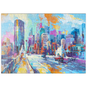Darstellung des Puzzle Motivs Lebendige Stadt skyline in ausdrucksstarkem Kunststil - Puzzleteile: 500