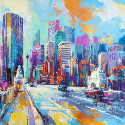 Darstellung des Puzzle Motivs Lebendige Stadt skyline in ausdrucksstarkem Kunststil Vibrant Urban Skyline in Expressive Art Style 500 Puzzle 3D Modell