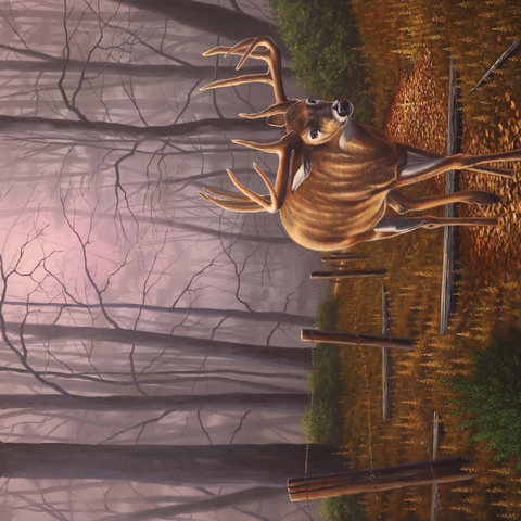 Darstellung des Puzzle Motivs Weißwedelhirsch im Herbstnebel White-Tailed Deer in Autumn Forest Mist 1000 Puzzle 3D Modell