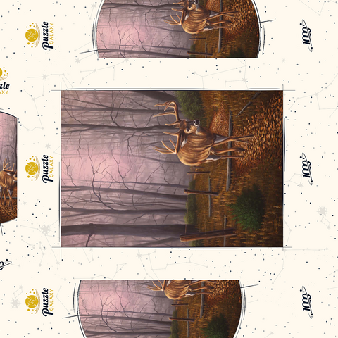 Darstellung des Puzzle Motivs Weißwedelhirsch im Herbstnebel White-Tailed Deer in Autumn Forest Mist 1000 Puzzle Schachtel 3D Modell