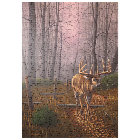 Darstellung des Puzzle Motivs Weißwedelhirsch im Herbstnebel puzzleplate White-Tailed Deer in Autumn Forest Mist 200 Puzzle