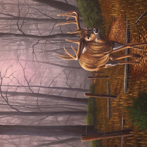 Darstellung des Puzzle Motivs Weißwedelhirsch im Herbstnebel White-Tailed Deer in Autumn Forest Mist 200 Puzzle 3D Modell