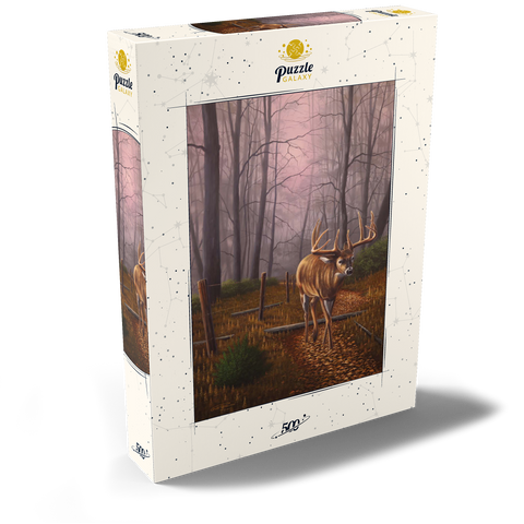 Darstellung des Puzzle Motivs Weißwedelhirsch im Herbstnebel White-Tailed Deer in Autumn Forest Mist 500 Puzzle Schachtel Ansicht2