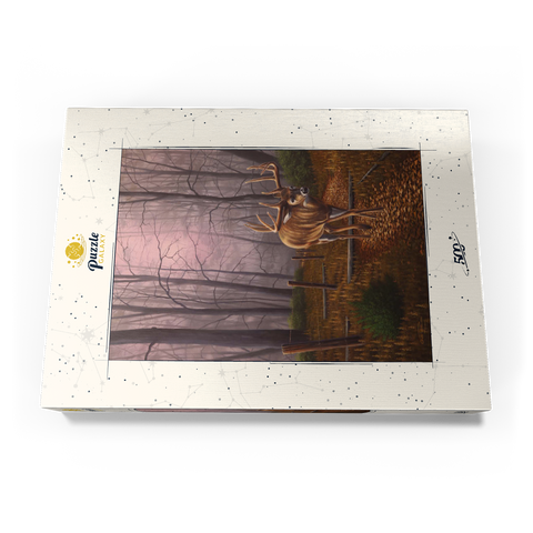 Darstellung des Puzzle Motivs Weißwedelhirsch im Herbstnebel White-Tailed Deer in Autumn Forest Mist 500 Puzzle Schachtel Ansicht3